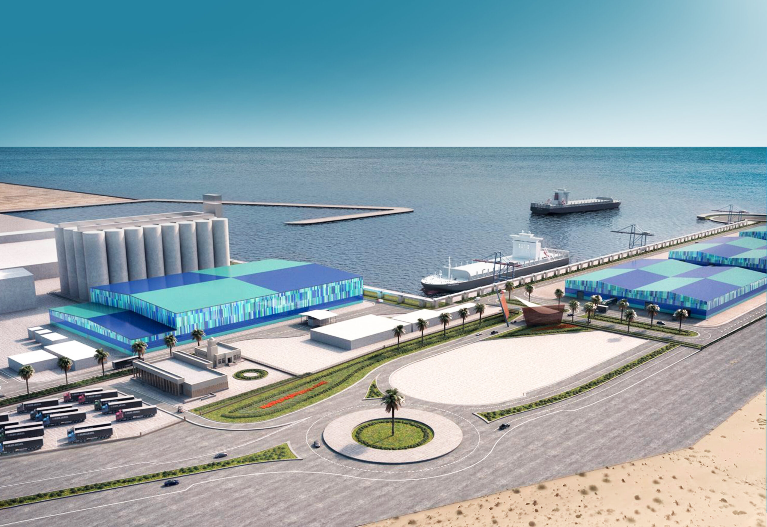 BIM model of SFSF project for ALJABER ENGINEERING in Qatar New Doha Port with a total area of 53 hectares, year 2020