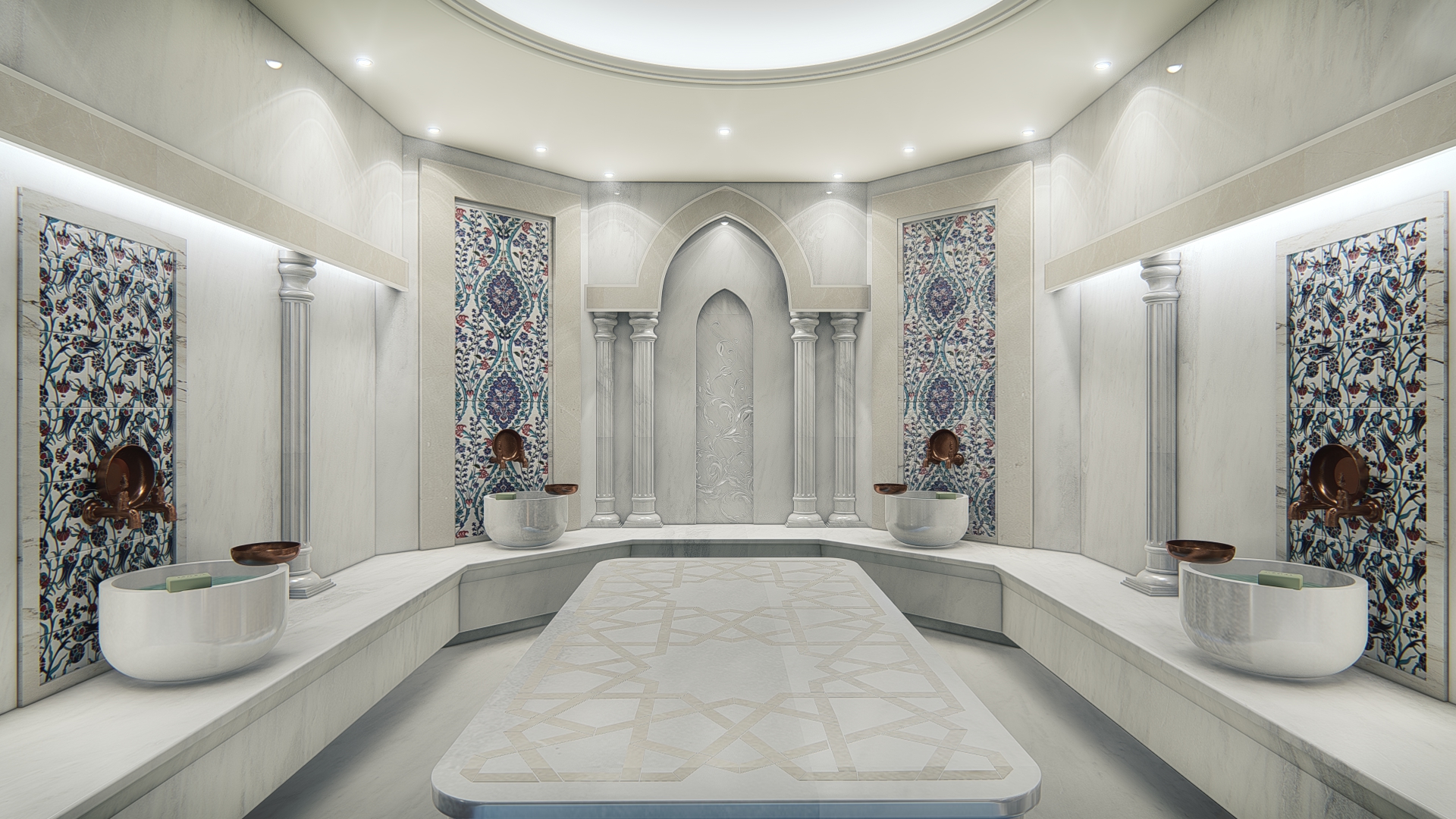 Design of a Turkish bath for a private villa of 600 m² in Qatar, Doha, 2019