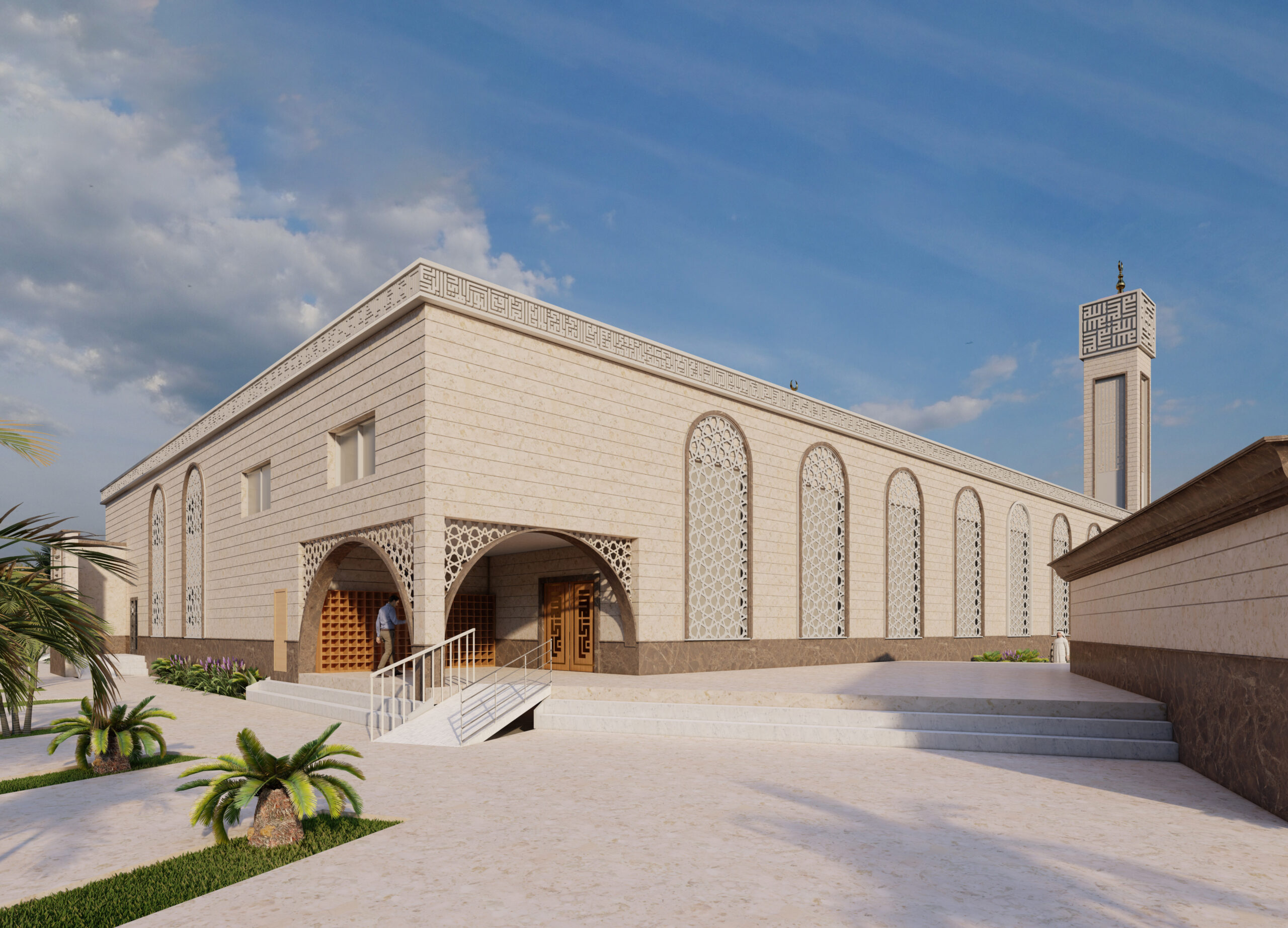 Design of Tuhayyi Mosque in Riyadh, area of 2,200 square meters and capacity for 2,000 worshipers, 2023