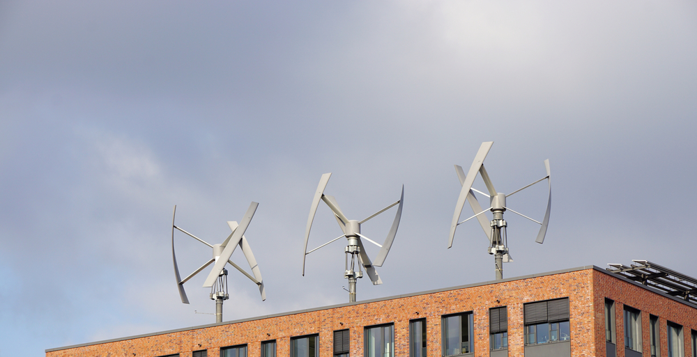 Wind power turbines on a rooftop